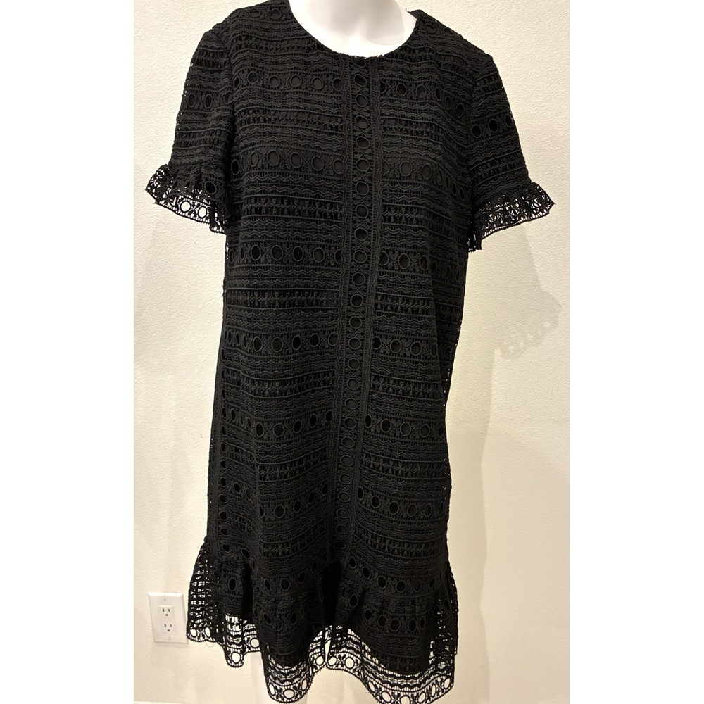Kate Spade New York Black Crochet Lace Shift Dress Womens Size 8 Cocktail Career